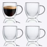 ZONEYILA Double Wall Glass Coffee Mugs Set with Handle, 8oz Tea Cups, Clear Glass Drinkware for Espresso, Cappuccino, Latte, Hot Beverages[4-Pack,8 Ounce]