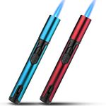 Bbsisgo 2 Pack Jet Lighter, 6.0 inch Adjustable Jet Flame Gas Lighter, Refillable Windproof Long Stick Butane Torch Lighter. (Sold without Butane Gas) (Blue and Red)