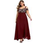 Bridesmaid Dresses for Women Plus Size Sexy Lace Splicing Maxi Dress Cold Shoulder Evening Party Long Wedding Dresses Todays Deals in Clearance Warehouse Warehouse Deals Wine