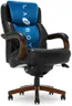 La-Z-Boy Delano Big & Tall Executive Office Chair, Ergonomic Mid-Back with Body Pillow Lumbar Support, ComfortCore with Memory Foam Cushion, Mahogany Wood Arms and Swivel Base, Bonded Leather, Black