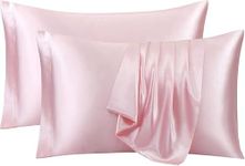 Renva Set of 2 Satin Silk Pillowcase for Hair and Skin Standard Size 18"X 28" with Soft Breathable Smooth Cooling Pillow Covers for Sleeping (2, Pink)