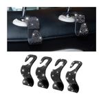 XINLIYA 4 Pcs Car Headrest Hooks, Bling Rhinestones Hook for Auto Front Seat, Crystal Hanger Holder, Automotive Interior Storage Organizer for Purse Coats Umbrellas Grocery Handbag （Black）