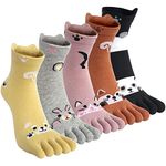 Kevaler Womens Sports Socks Toe Socks Cotton Five Finger Crew Socks Cute Novelty Interesting Animal Cartoon Pattern Colourful for Sports Running, UK 3-8, 5 Pairs