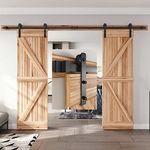 EaseLife 10 FT Double Door Sliding Barn Door Hardware Kit,Heavy Duty,Ultra Hard Sturdy,Easy Install,Slide Smoothly Quietly,Fit Double 30" Wide Door (10FT Track Double Door Kit)