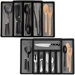 ELTOW Expandable Silverware Drawer Organizer & Utensil Tray Set, Non-Slip Kitchen Drawer Organizers and Storage, Kitchen Organization for Utensils, Cutlery, Office Supplies, Flatware Storage - Black