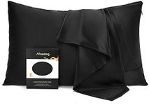 ATreebag 100% Mulberry Silk Pillowcase for Hair and Skin, Double Sided 19 Momme 600 Thread Count Pure Silk Pillow Case with Hidden Zipper and Gift Box (Black, Queen 20"x30",1pc)