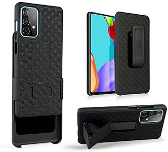 ZASE Samsung Galaxy A52 5G Holster Belt Clip Case Tough Super Slim Rugged Protective Cover Armor Defender Strong Clip Kickstand Compatible w/Galaxy A52-5G 6.5 inch 2021 (Black Holster Combo Case)