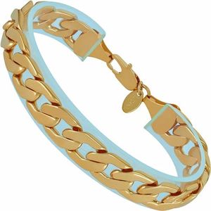 LIFETIME JEWELRY 12mm Flat Cuban Link Chain Bracelet for Men & Women 24k Gold Plated, 9 inches, Gold, no gemstone