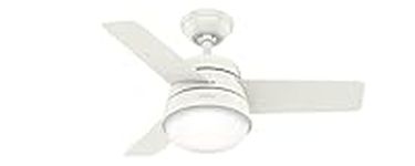 HUNTER FAN Finley, 36 inch, Indoor Ceiling Fan with Light and Handheld Remote, Fresh White Finish, 3 Reversible Blades Fresh White and Natural Wood, Ideal for Summer or Winter, Model 50644