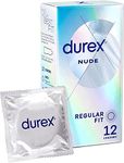 Durex Nude, Condoms, Regular Fit, 12s, Ultra Thin, Designed To Feel It All, With Silicone Lube