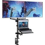 WALI Monitor and Laptop Mount, Gas Spring Dual Monitor Stand with Laptop Tray for Two Flat Curved Screens up to 32” and One Laptop Notebook up to 17”, Laptop Monitor Desk Mount (GSDM003LP), Black