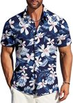 MAPICK Mens Rayon Hawaiian Shirt Summer Button Down Short Sleeve Tropical Floral Shirt Beach Button Up Casual Shirt(Navy Blue - Flower,3X-Large)