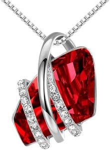 Leafael Mothers Day Gifts Wish Stone Pendant Necklace with Ruby Garnet Red Birthstone Crystal for January & July, Silvertone, 18" + 2" Chain