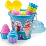 Top Race Beach Toys, Sand Toys, 16 Piece Ice Cream Mold Set for Kids 3-10 with Large 9" Beach Toy Bucket Pail for Kids and Toddlers