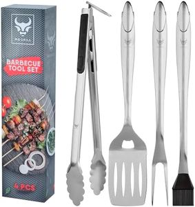 M&GRILL Premium Grill Tool Set - Durable Stainless Steel BBQ Tool Set, 4 Pieces: Spatula, Tongs, Fork and Sauce Brush - Ideal Grill Accessories for Outdoor Cooking, Ideal Gift for Man, Gift for Dad