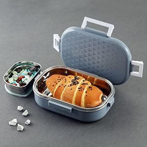 CELLO Altro Neo Lunch Box, Neo Grey 700ml, 2 Container Lunch Box for Kids | Steel Insulated Lunch Box with Veg Box | Leak-Proof Air Tight Container Tiffin Box for Kids | Ideal for School & Picnic