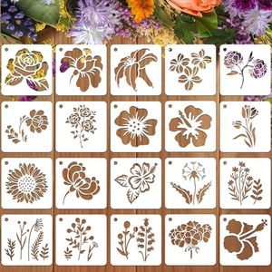 JULMELON Flower Stencils for Painting on Wood, 20Pcs Sunflower Painting Stencil Reusable Stencils DIY for Painting Wall Floor Decor Rock Dot Painting Art Projects (3inch)