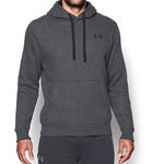 Under Armour Rival Fitted Pull Over, Breathable Running Hoodie Made of Stretchy Material, Hooded Jumper with Practical Kangaroo Pocket Men, Grey (Carbon Heather/Black (090)), M