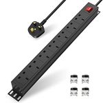 Extension Lead Power Strip, THOWALL 7 Way Extension Plug Sockets with Cable, Wall Mountable Power Socket, 13amp Power Distribution Unit Rack Mount with Mounting Brackets, Surge Protection,1,8M