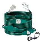 Yodotek 25FT Green Color Power Extension Cord 3 Prong,Nema 5-15R Female Socket, LED Indicator.16 Gauge 13Amp,Male To Female Connector,Stage Backlines Power Board,UL Listed Multi Outlet Cable