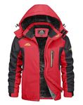 KEFITEVD Men's Outdoor Hiking Jacket Waterproof Softshell Snow Coat Windproof Skiing Jackets with Detachable Hood,Red,L