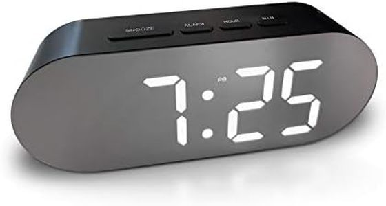Digital Alarm Clock - Mains Powered, Big Digit Mirror Display, No Frills Simple Operation Alarm Clocks, Bedside Alarm, Snooze, Non Ticking, Full Range Brightness Dimmer, Two USB Charging Ports (Black)