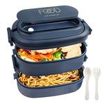 OITUGG 2 Layer Lunch Box - 1550ml Bento Box with Cutlery Set - 3 Compartments Lunch Box for Adults Men Women, BPA-Free, Microwave Safe, 19.2x11.5x12cm, Blue