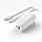 Belkin Wall Charger 32W C to Lightning Cable Included PD with 20W USB c & 12W USB A Ports for USB-C Power Delivery Compatible with iPhone 12, 12 pro, 12 pro Max, iPad, AirPods and More