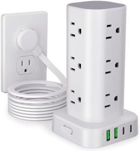Power Strip Tower with Multiple Outlets, Flat Plug Surge Protector Tower Extension Cord with 12 AC Outlets 4 USB Ports (2 USB C), 10FT Cord Power Tower Surge Protector for Home Office Dorm Room, White