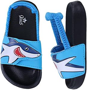 Otojaku Kids Flip Flops Sandals Toddler Boys Girls Sequin Slides Shower Beach Pool Shoes Slip on Summer Slippers with Back Strap Shark Blue 8.5 Toddler