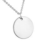 HooAMI Personalized Name Necklace Ladies Men's Round Pendant Engraved Friends Family Name Birthday Valentine's Day Gift (White gold)