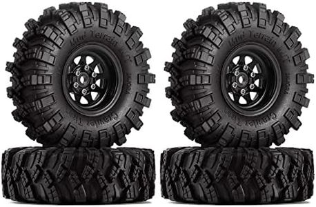 INJORA 1.0 Beadlock Wheel Mud Tires Set Deep Dish 1.0" Wheels Tires for Axial SCX24 Gladiator Deadbolt Bronco C10 JLU Upgrade Parts RC Crawler Car（Black）