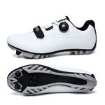 Treer Mountain Bikes Shoes with Cleats Unisex Cycling Shoes Mens and Womens, Cycle Shoes Road Bikes Shoes for Men and Lady Spin Bike Shoes for Outdoor Indoor 8.5 UK Size White