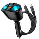 USB C Car Charger Cigarette Lighter Splitter with USB C Cable, 12V-24V/120W Cigarette Lighter USB Charger, Dual USB Car Charger Fast Charge Power Adapter for Phones/iPad/Tablets/GPS/Vehicle Devices