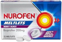 Nurofen Meltlets Pain Relief Berry Burst 200mg Ibuprofen 12 Pack, Blue