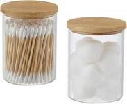 SWWITCART Dispenser Holder Glass, Apothecary Jars Bathroom Canisters Vanity Jars Containers Qtip Holder Storage Canister for Cotton Ball, Cotton Swab, Cotton Round Pads, PACK OF 2