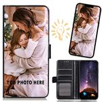 CXKJ Personalised Photo Phone Case for Iphone 12 Pro Max,Design Your Own Photo Image,Text Phone Case,PU Leather Flip Cover Wallet Case Anti-shock,Anti Drop Personalised Case - Black