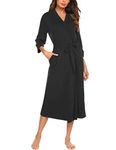 Hotouch Women Robe Kimono Robes Soft Long Knit V Neck Bathrobe Sleepwear(Light Gray(Black XX-Large)