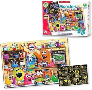 Learning Journey International Puzzle Doubles Glow in The Dark – Monsters – 100 Piece Glow in The Dark Preschool Puzzle (3 x 2 feet) – Educational Gifts for Kids Ages 3 and Up, Multicolor (115657)