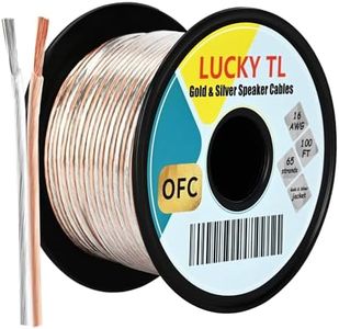 LUCKY TL 16 AWG Gold and Silver Speaker Wire Cable, Oxygen-Free Copper, 100ft Spool for Home Theater and Car Audio
