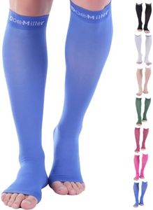 Doc Miller Premium Calf Compression Sleeve 1 Pair 20-30mmHg Strong Calf Support Graduated Pressure for Sports Running Muscle Recovery Shin Splints Varicose Veins (Blue, Open Toe, Large)