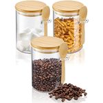 Glass Jars with Bamboo Lids, 450Lm Food Storage Airtight Container with Spoons for Overnight Oats, Salt, Sugar, Spice, Tea, Coffee Bean Organizer Canisters, Pack of 3