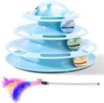 Nobleza Cat Toys, Cat Roller Toy Upgraded with Glow Ball Cat Mint Ball Bell Ball, Fun 4 Layers Cat Toys Interactive for Indoor Cats Adult, with 3 Colorful Teaser Balls & 1 Cat Feather Wand Toy, Blue