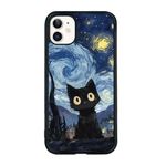 Onemiliayears Cute Starnight Cat Phone Case, Van Gogh Cute Cat Pattern iPhone 11 Case, Non-Slip Design and Shock Absorption, Phone Case for Teen Girls, Boys, Women and Men(iPhone - 11)