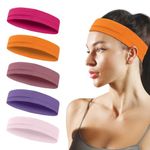 Sports Headbands for Women, 5 Pack Moisture Wicking Non Slip Sweatbands Fashionable Hairbands for Workout Yoga Running Gym (rose, orange, dark pink, purple, light pink)