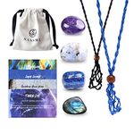 SANSWL 7 Chakra Healing Crystal Necklace Set - Boho Handmade Cord Cage and Hippie Energy Pendant Holder Real Crystal and Healing Stone Jewelry Spiritual Gift for Women Teen, gemstones, rope, lapis