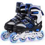 Inline Skates Girls Boys Kids, 4 Size Adjustable for Beginners Roller Skates with Light Up Wheels (Blue, Medium Size(2-5))