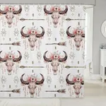 Feelyou Bull Skull Shower Curtain for Bathroom Stalls Bathtubs Women Floral Flowers Print Bath Curtain Boho Arrow Bathroom Bohemian Exotic Animal Skeleton Shower Curtain Set with 12 Hooks 72Wx72L