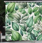 Ambesonne Sage Green Shower Curtain, Exotics Concept Huddle of Leaves with Tender Peduncles Forest Dream, Cloth Fabric Bathroom Decor Set with Hooks, 69" W x 70" L, Seafoam Pale Teal White