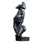 Silence Is Golden Thinker Statue - 28cm Modern And Creative Abstract Sculpture Of Keep Silent Man Statue Figurine For Home Living Room Office Desk Decor (Black)